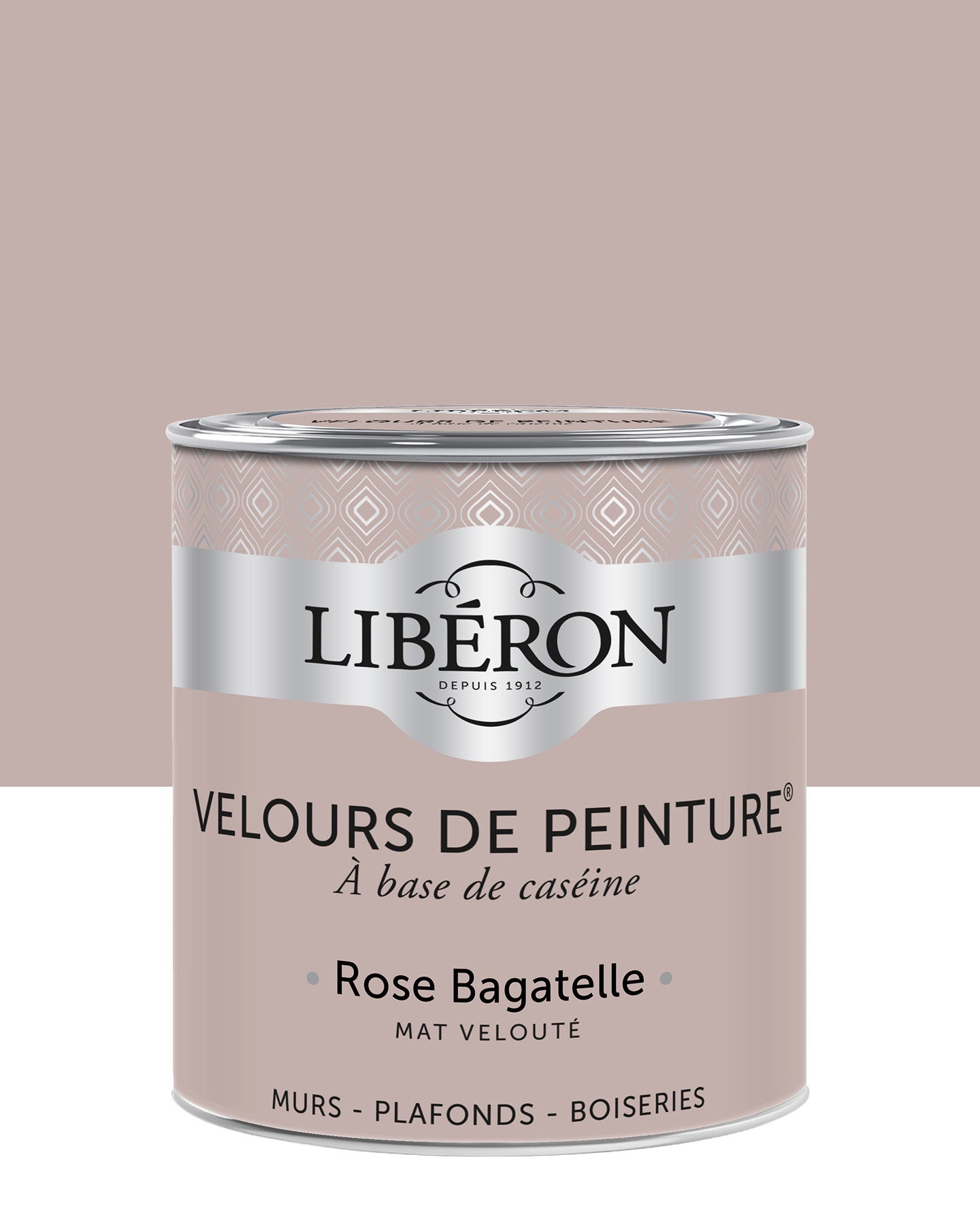 Pot de peinture murs Libéron Velours de Peinture, teinte Rose Bagatelle, finition mate veloutée.