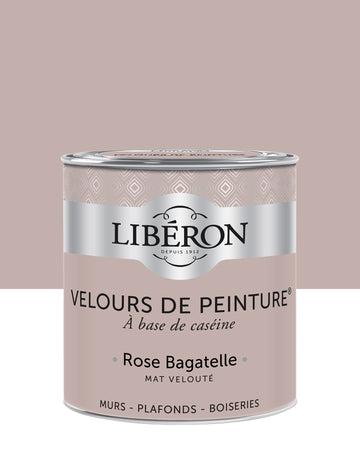 Pot de peinture murs Libéron Velours de Peinture, teinte Rose Bagatelle, finition mate veloutée.