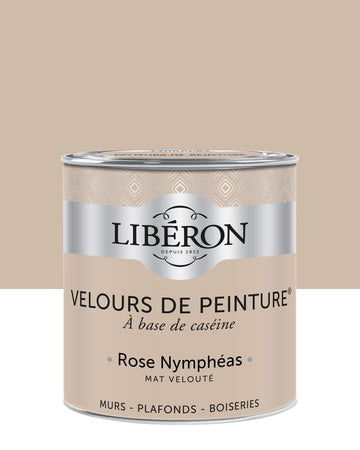 Pot de peinture murs Libéron Velours de Peinture, teinte Rose Nymphéas, finition mate veloutée.