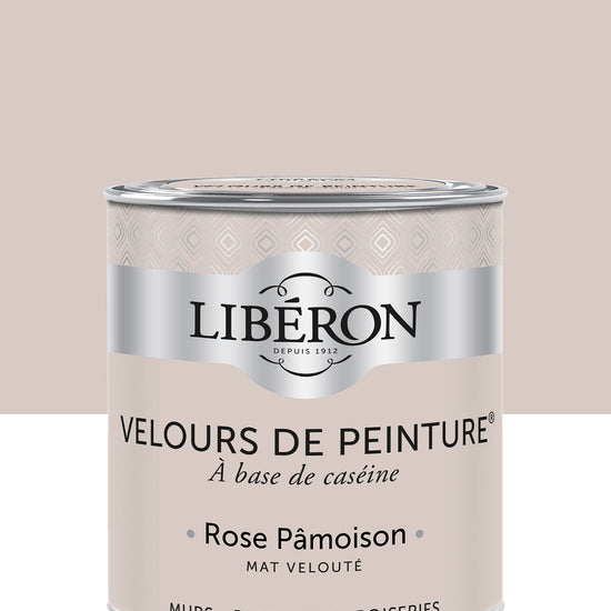 Pot de peinture murs Libéron Velours de Peinture, teinte Rose Pâmoison, finition mate veloutée.