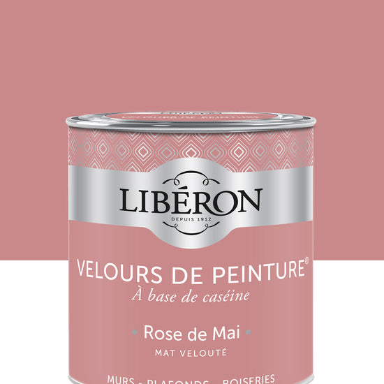 Pot de peinture murs Libéron Velours de Peinture, teinte Rose de Mai, finition mate veloutée.