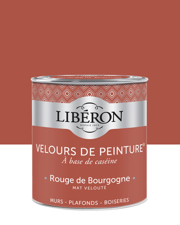 Pot de peinture murs Libéron Velours de Peinture, teinte Rouge de Bourgogne, finition mate veloutée.