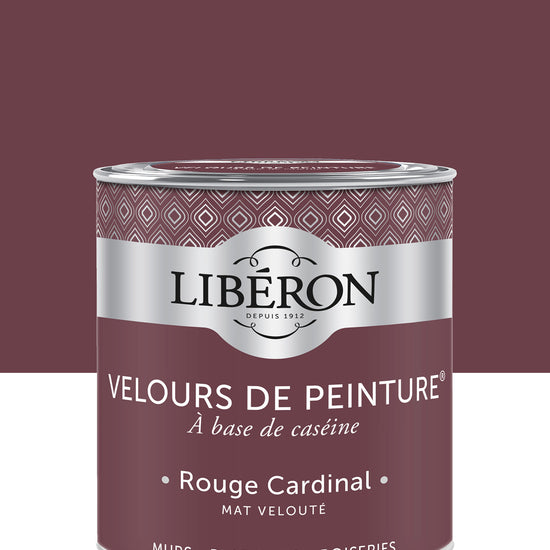 Pot de peinture murs Libéron Velours de Peinture, teinte Rouge Cardinal, finition mate veloutée.