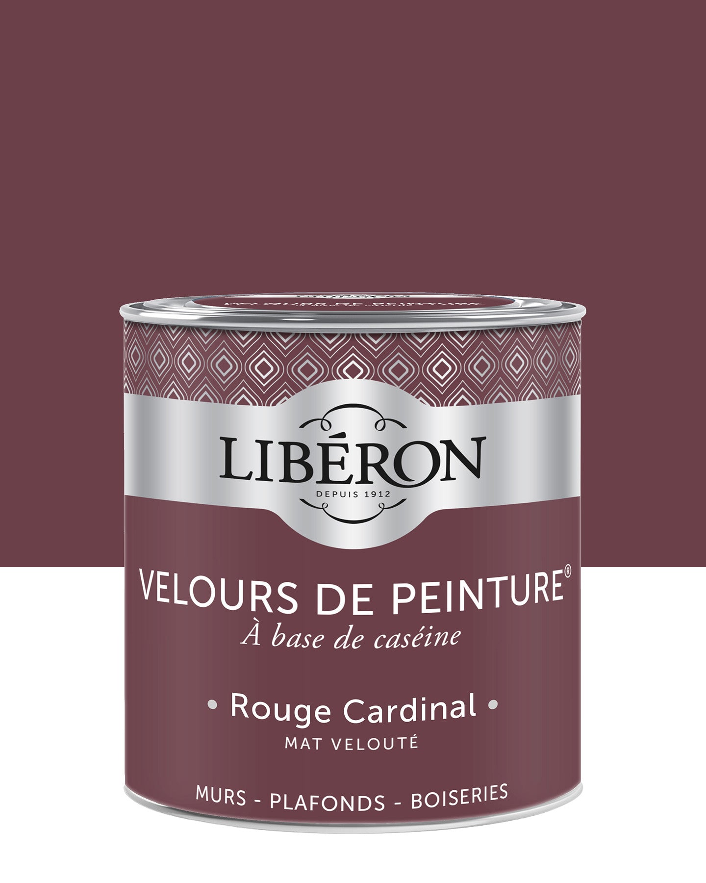 Pot de peinture murs Libéron Velours de Peinture, teinte Rouge Cardinal, finition mate veloutée.