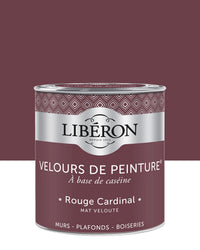 Pot de peinture murs Libéron Velours de Peinture, teinte Rouge Cardinal, finition mate veloutée.