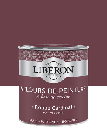 Pot de peinture murs Libéron Velours de Peinture, teinte Rouge Cardinal, finition mate veloutée.