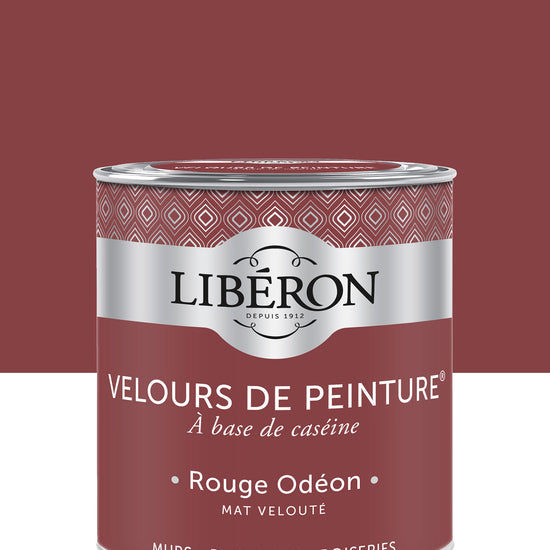 Pot de peinture murs Libéron Velours de Peinture, teinte Rouge Odéon, finition mate veloutée.