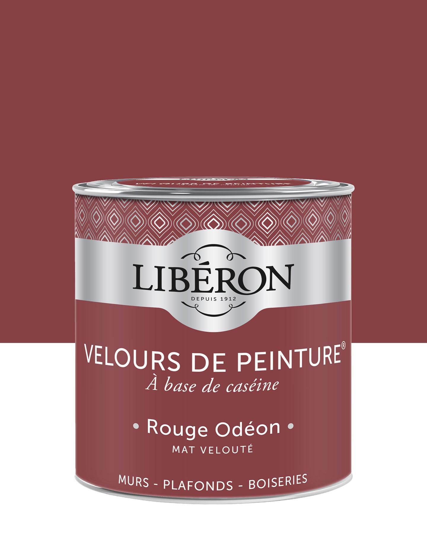 Pot de peinture murs Libéron Velours de Peinture, teinte Rouge Odéon, finition mate veloutée.