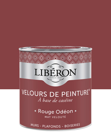 Pot de peinture murs Libéron Velours de Peinture, teinte Rouge Odéon, finition mate veloutée.