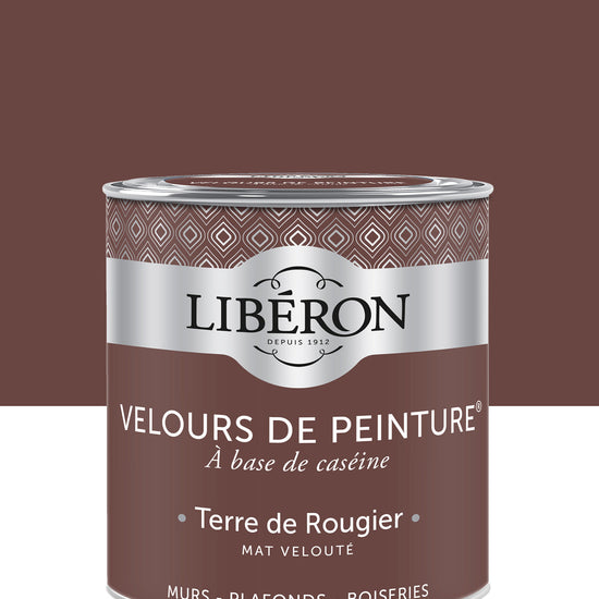 Pot de peinture murs Libéron Velours de Peinture, teinte Terre de Rougier, finition mate veloutée.