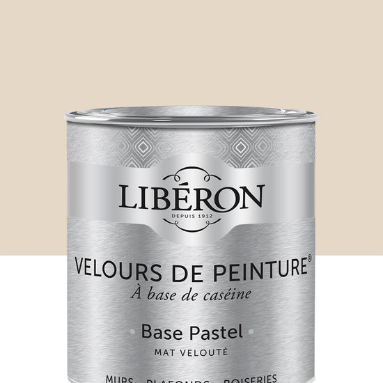 Pot de peinture murs Libéron Velours de Peinture, teinte Vélin, finition mate veloutée.