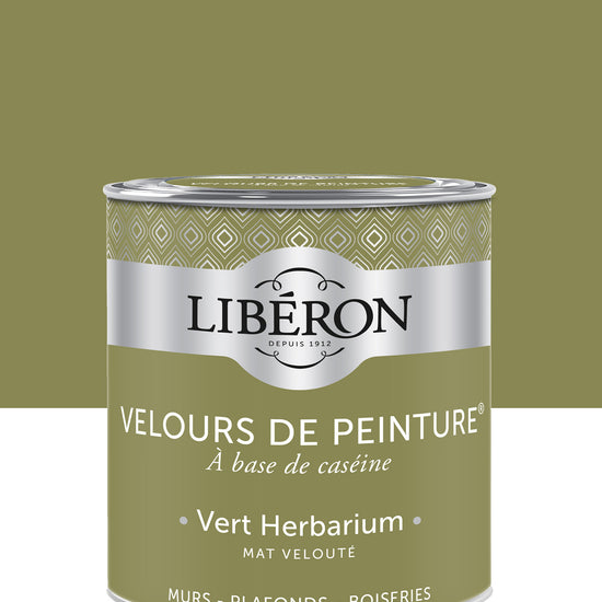 Pot de peinture murs Libéron Velours de Peinture, teinte Vert Herbarium, finition mate veloutée.