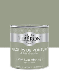 Pot de peinture murs Libéron Velours de Peinture, teinte Vert Luxembourg, finition mate veloutée.