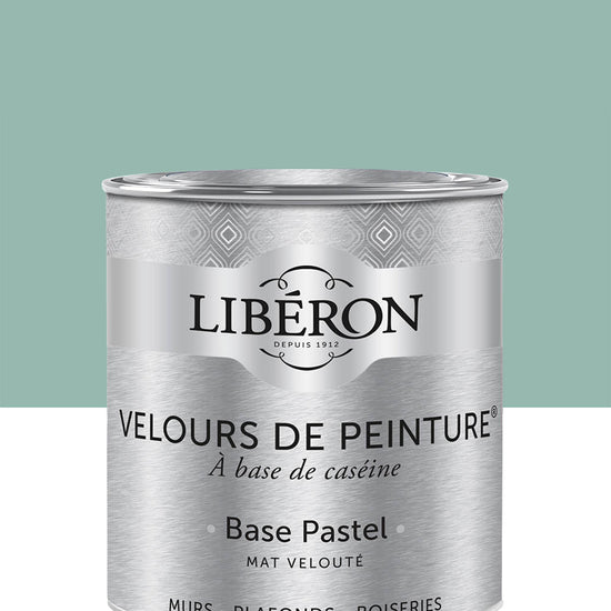 Pot de peinture murs Libéron Velours de Peinture, teinte Vert Oxydé, finition mate veloutée.