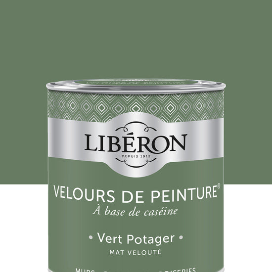 Pot de peinture murs Libéron Velours de Peinture, teinte Vert Potager, finition mate veloutée.