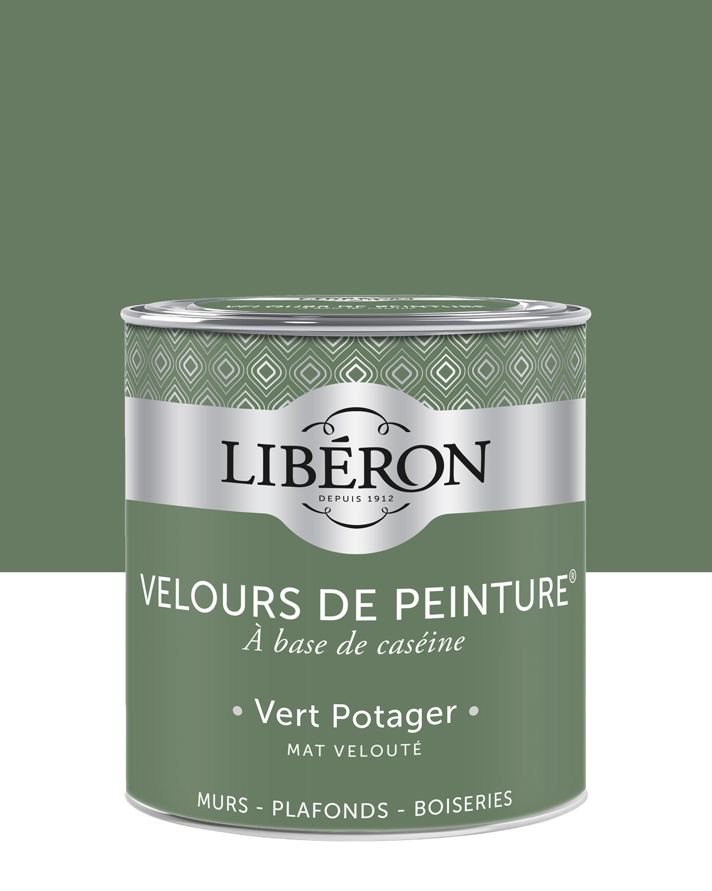 Pot de peinture murs Libéron Velours de Peinture, teinte Vert Potager, finition mate veloutée.