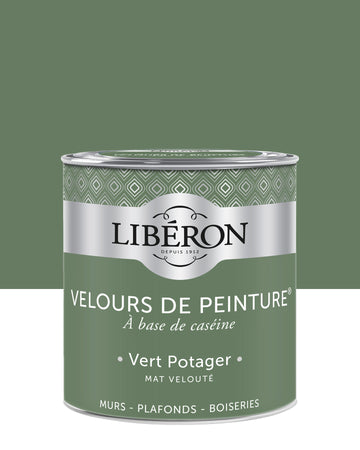 Pot de peinture murs Libéron Velours de Peinture, teinte Vert Potager, finition mate veloutée.