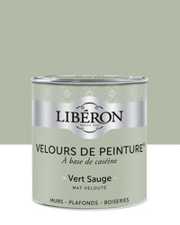 Pot de peinture murs Libéron Velours de Peinture, teinte Vert Sauge, finition mate veloutée.