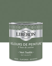 Pot de peinture murs Libéron Velours de Peinture, teinte Vert Treillis, finition mate veloutée.