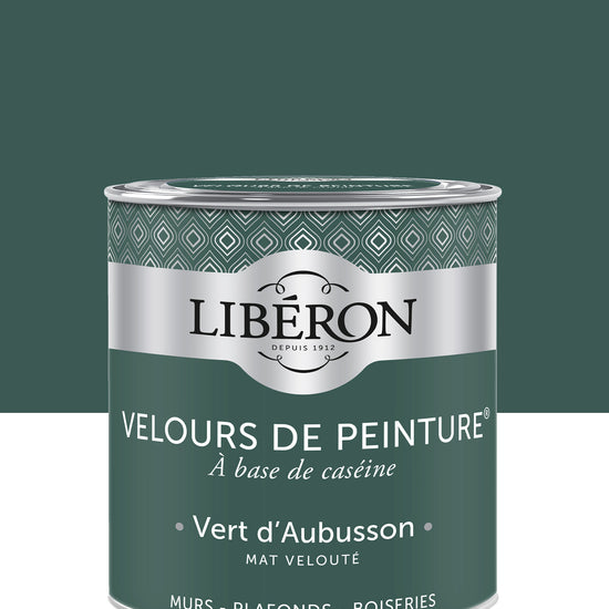 Pot de peinture murs Libéron Velours de Peinture, teinte Vert d'Aubusson, finition mate veloutée.