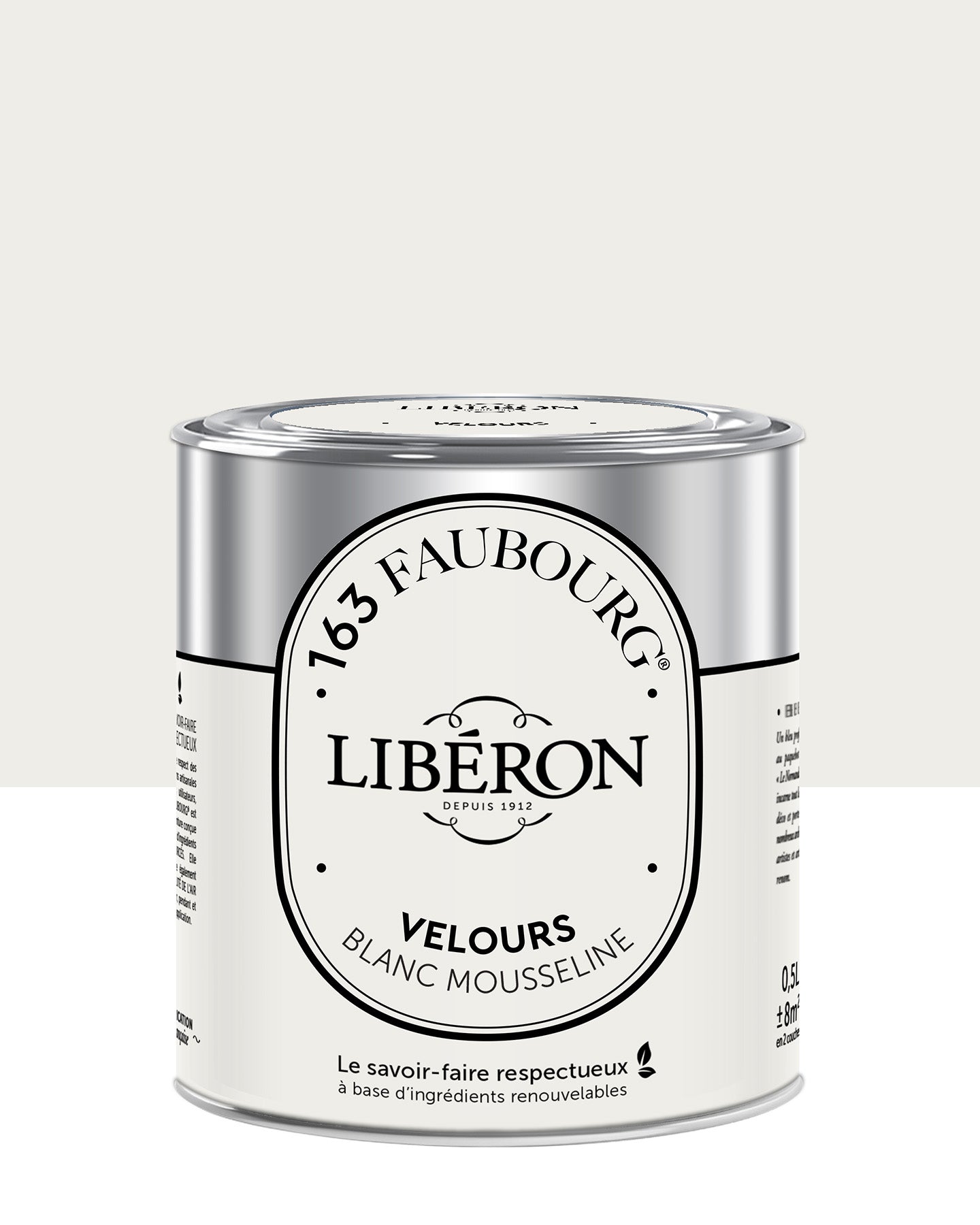 Pot de peinture murs Libéron 163 Faubourg, teinte Blanc Mousseline, finition velours.