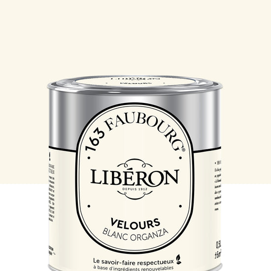 Pot de peinture murs Libéron 163 Faubourg, teinte Blanc Organza, finition velours.