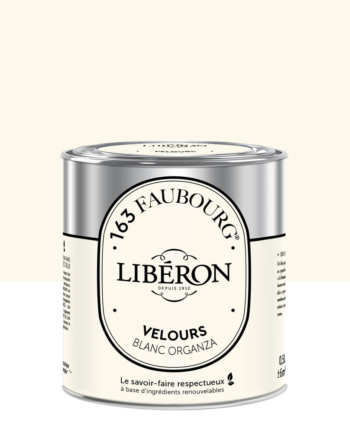 Pot de peinture murs Libéron 163 Faubourg, teinte Blanc Organza, finition velours.