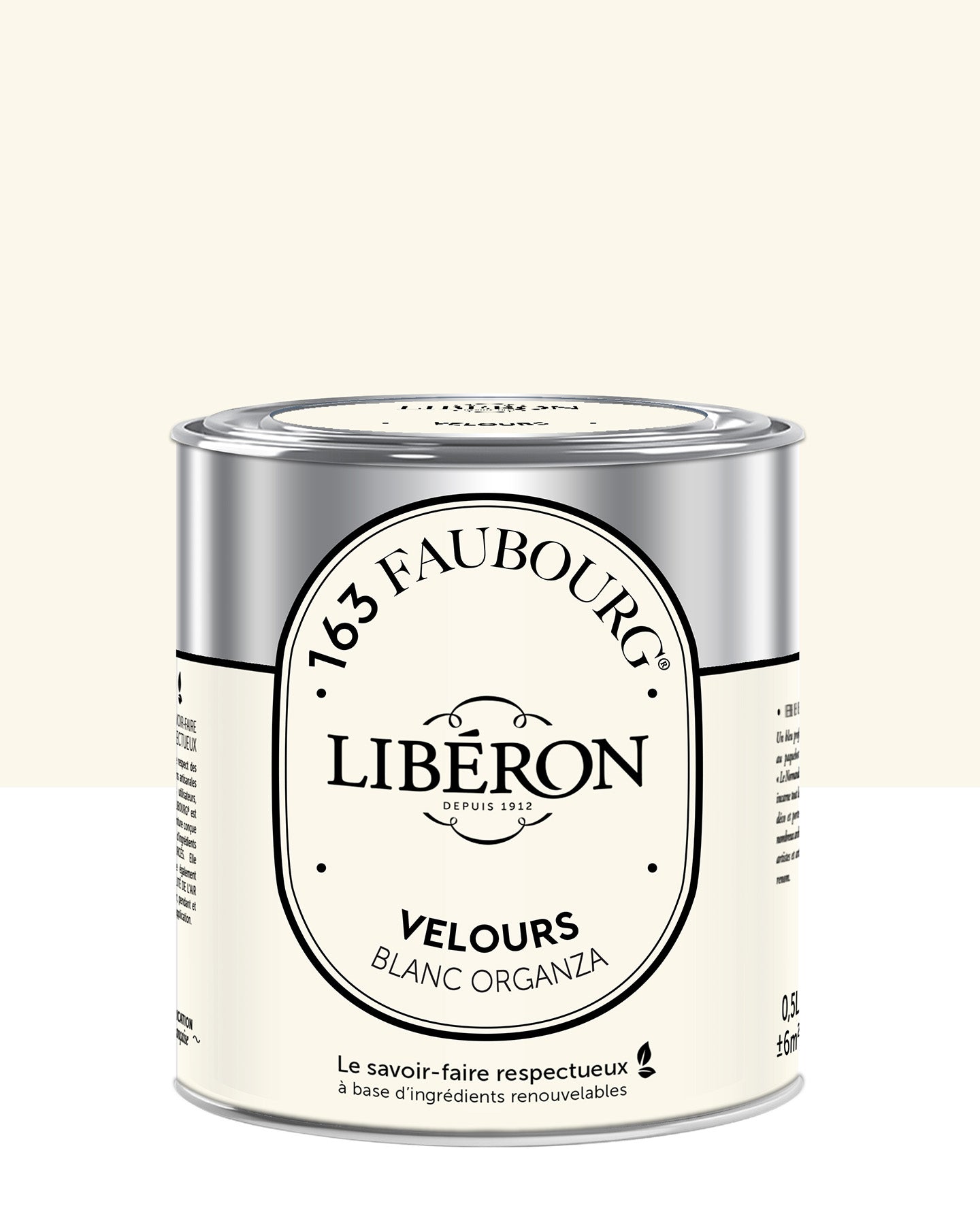 Pot de peinture murs Libéron 163 Faubourg, teinte Blanc Organza, finition velours.