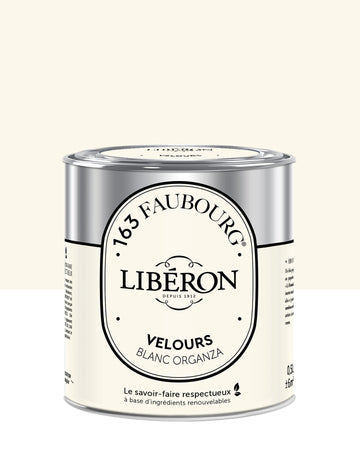 Pot de peinture murs Libéron 163 Faubourg, teinte Blanc Organza, finition velours.