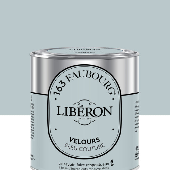 Pot de peinture murs Libéron 163 Faubourg, teinte Bleu Couture, finition velours.