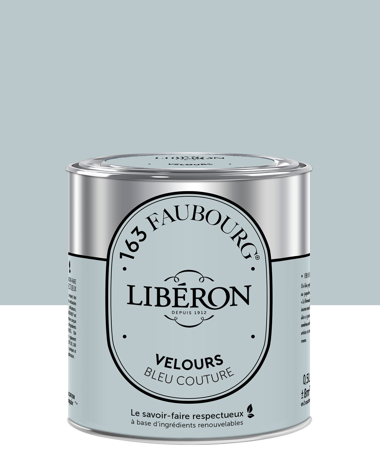 Pot de peinture murs Libéron 163 Faubourg, teinte Bleu Couture, finition velours.