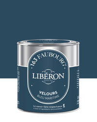 Pot de peinture murs Libéron 163 Faubourg, teinte Bleu Maritime, finition velours.