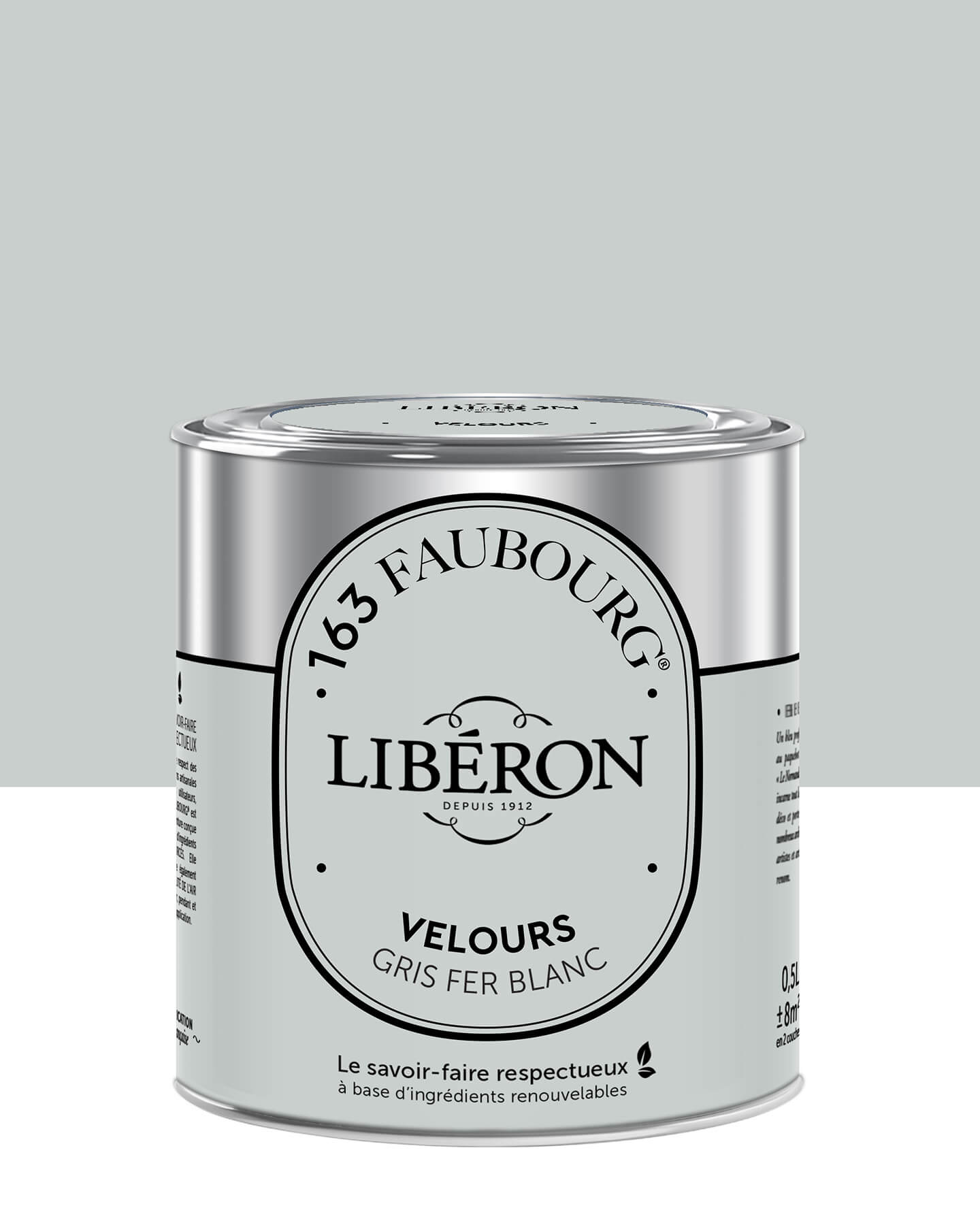 Pot de peinture murs Libéron 163 Faubourg, teinte Gris Fer Blanc, finition velours.