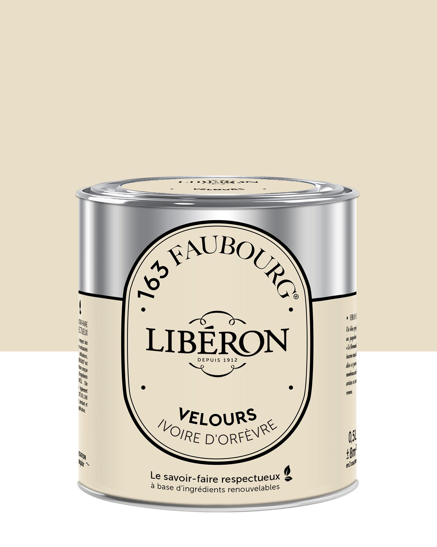 Pot de peinture murs Libéron 163 Faubourg, teinte Ivoire d'Orfèvre, finition velours.