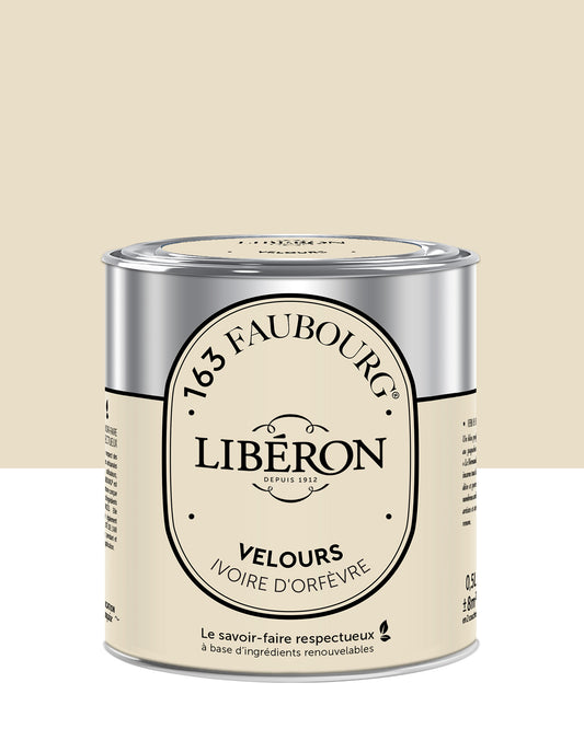 Pot de peinture murs Libéron 163 Faubourg, teinte Ivoire d'Orfèvre, finition velours.