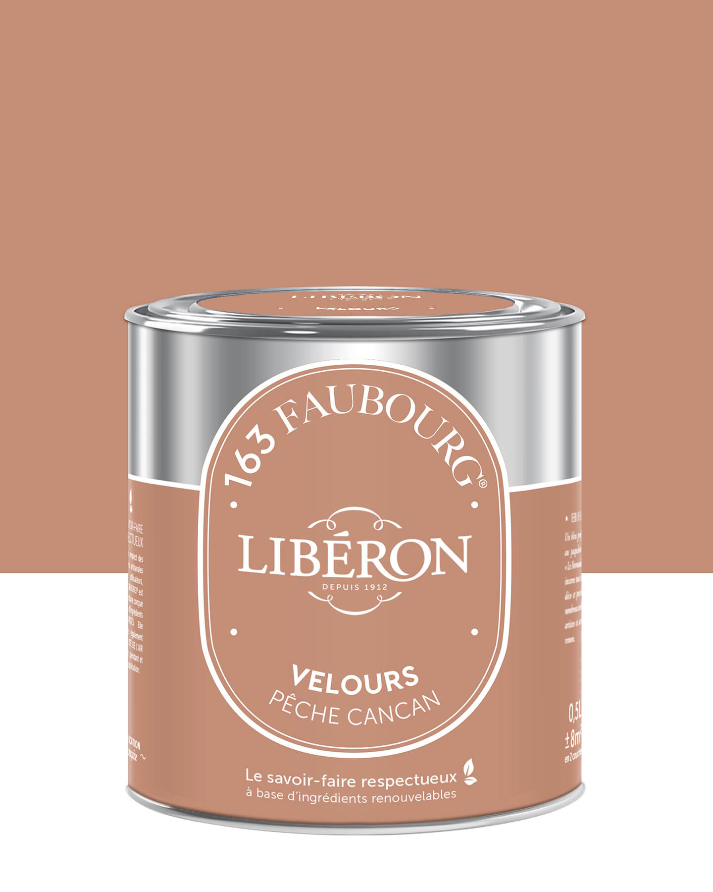 Pot de peinture murs Libéron 163 Faubourg, teinte Pêche Cancan, finition velours.
