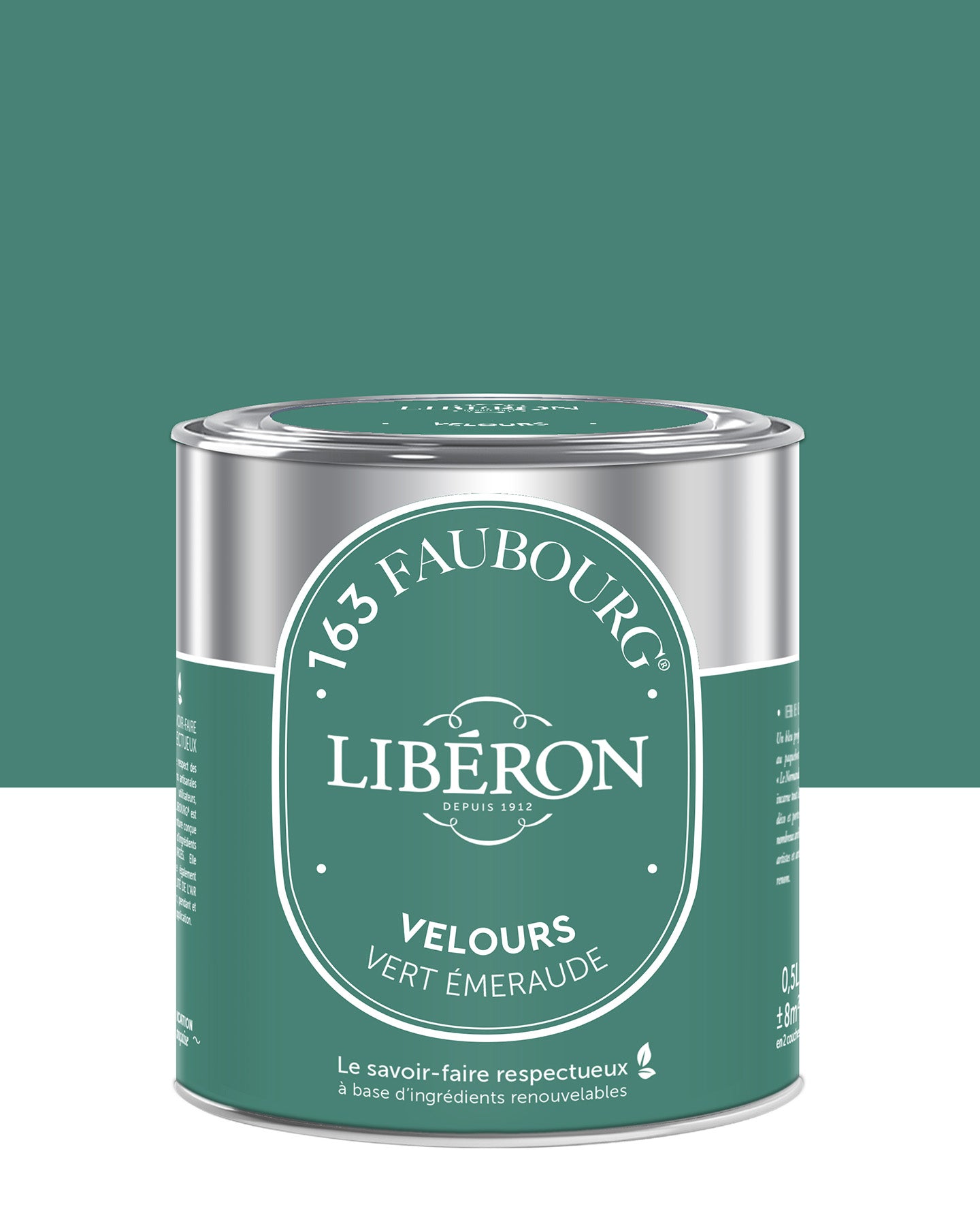 Pot de peinture murs Libéron 163 Faubourg, teinte Vert Émeraude, finition velours.