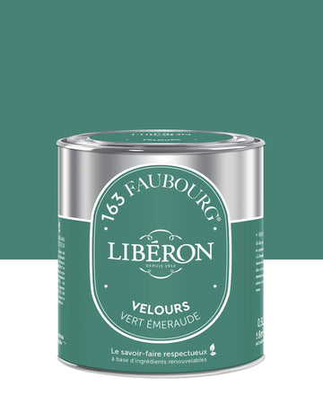 Pot de peinture murs Libéron 163 Faubourg, teinte Vert Émeraude, finition velours.