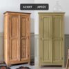 Libéron - Meuble Signé - Peinture Mat Caséine - Avant-Apres - Beige Limon Deux visuels d'un placard avant avoir été peint et après avoir été peint avec la Peinture Mat Meuble Signé Libéron en couleur Beige Limon