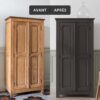 Deux visuels d'un placard avant avoir été peint et après avoir été peint avec la Peinture Mat Meuble Signé Libéron en couleur Cendre