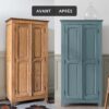 Deux visuels d'un placard avant avoir été peint et après avoir été peint avec la Peinture Mat Meuble Signé Libéron en couleur Nordique