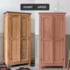 Deux visuels d'un placard avant avoir été peint et après avoir été peint avec la Peinture Mat Meuble Signé Libéron en couleur Ocre Rose