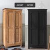 Deux visuels d'un placard avant avoir été peint et après avoir été peint avec la Peinture Mat Meuble Signé Libéron en couleur Queue de Pie