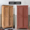 Deux visuels d'un placard avant avoir été peint et après avoir été peint avec la Peinture Mat Meuble Signé Libéron en couleur Rouge Pouzzolane