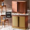 Deux visuels d'une commode avant avoir été peinte et après avoir été peinte avec la Peinture Velours Meuble Signé Libéron en couleur Jaune Kraft