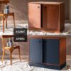 Deux visuels d'une commode avant avoir été peinte et après avoir été peinte avec la Peinture Velours Libéron Meuble Signé en couleur Nuit Indigo