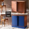Deux visuels d'une commode avant avoir été peinte et après avoir été peinte avec la Peinture Libéron Velours de la gamme Meuble Signé en couleur Ultra Bleu