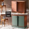 Deux visuels d'une commode avant avoir été peinte et après avoir été peinte avec la Peinture Velours Meuble Signé Libéron en couleur Vert Cendré