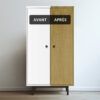 Deux visuels d'une armoire avant avoir été peinte et après avoir été peinte avec la Peinture Libéron Effet Bois de la gamme Meuble Signé en teinte Chêne Clair