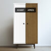 Deux visuels d'une armoire avant avoir été peinte et après avoir été peinte avec la Peinture Libéron Effet Bois de la gamme Meuble Signé en teinte Chêne Moyen